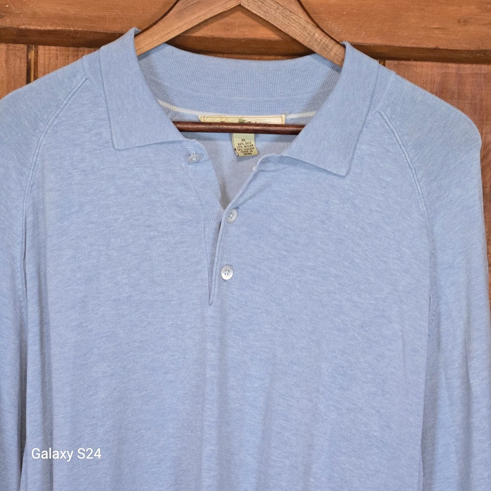 Tommy Bahama Mens‎ Long Sleeve Silk Blend Polo Shirt Light Blue XL